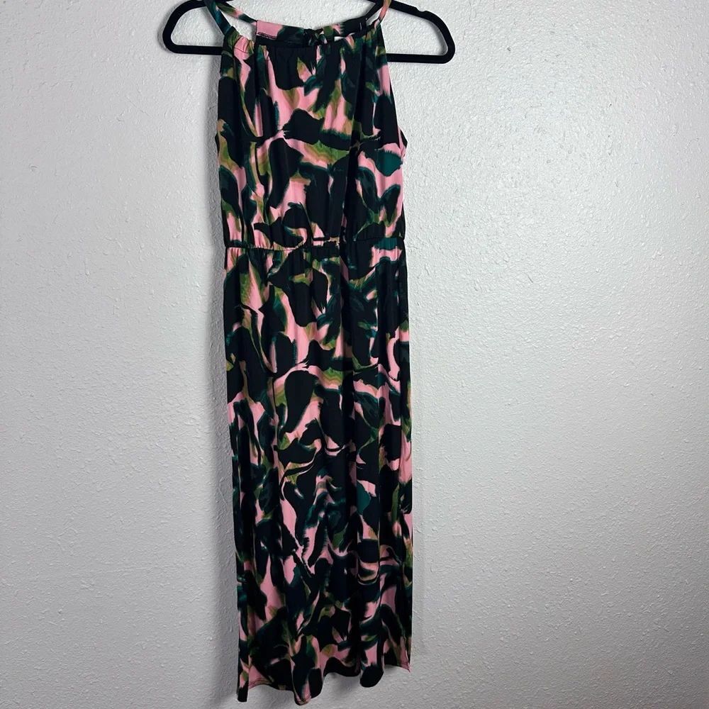GILLI Pink, Black, and Green Sleeveless Halter Neck Maxi Dress Size XSP